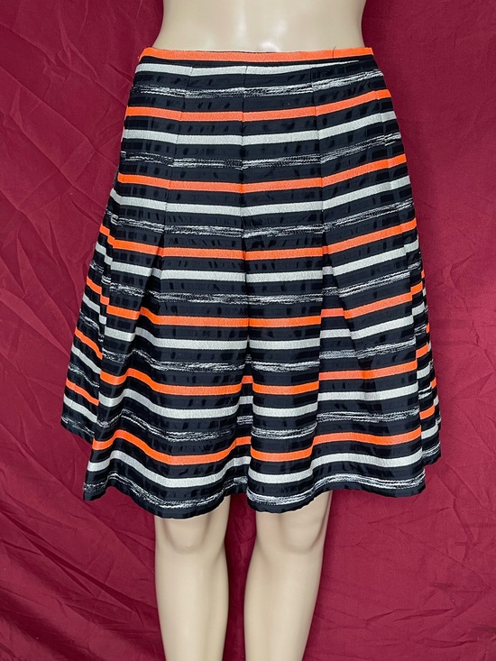 HD in Paris Dresses & Skirts - Anthropologie HD in Paris Neon Orange Black Striped Pleated Skater Skirt Size 2